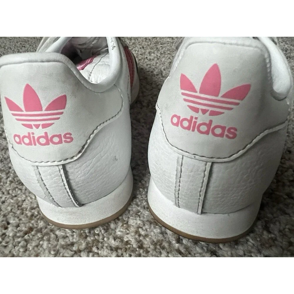 Adidas Samoa Kids Size 2 Athletic Sneakers Shoes Pink & White
